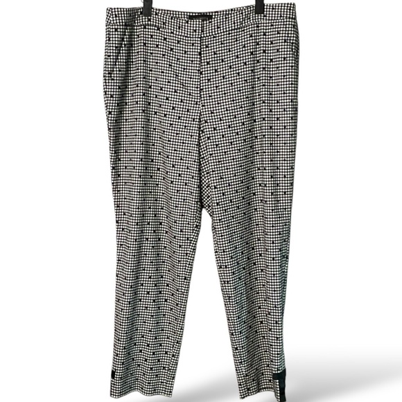 TALBOTS Wool Blend Lined Slim Leg Trousers Black / White Plaid w/ Polka Dot 14 - Picture 3 of 12